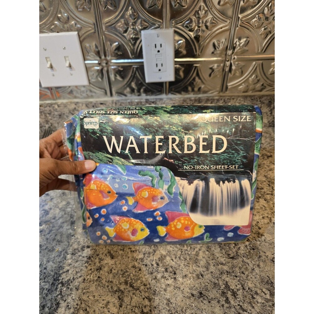 New Vintage Waterbed Queen Size Tropical Island Fish Sheet Set No Iron